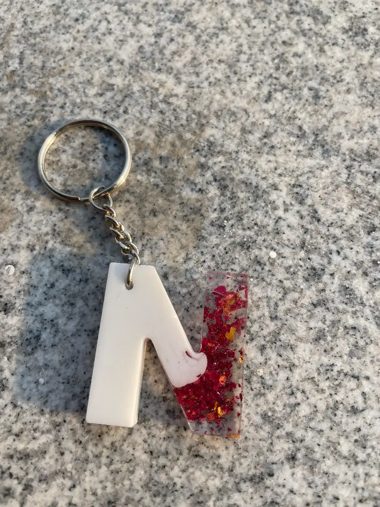 Letter 'N' with half red and half white Keychain -GMK073
