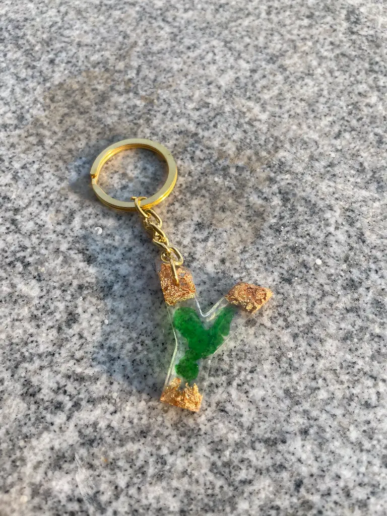 Letter 'Y' in green and gold Keychain -GMK083