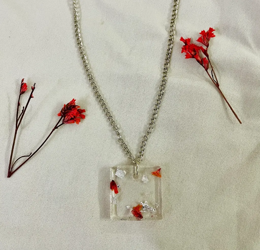 Orange flower with silver flakes- GML003