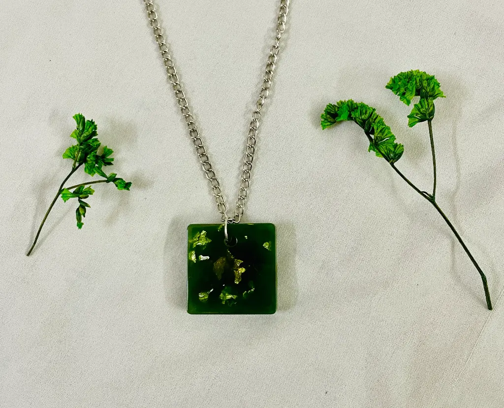 Green and Silver Square Locket -GML007