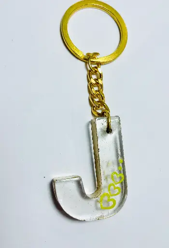 Letter 'J' with yellow hearts Keychain -GMK024