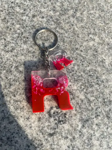 Letter 'R' in red with charm Keychain -GMK044