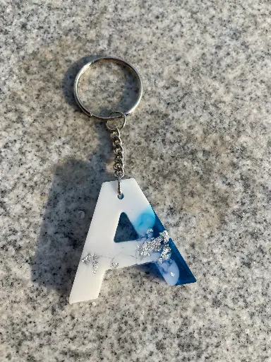 Letter 'A' in white and blue Keychain -GMK047