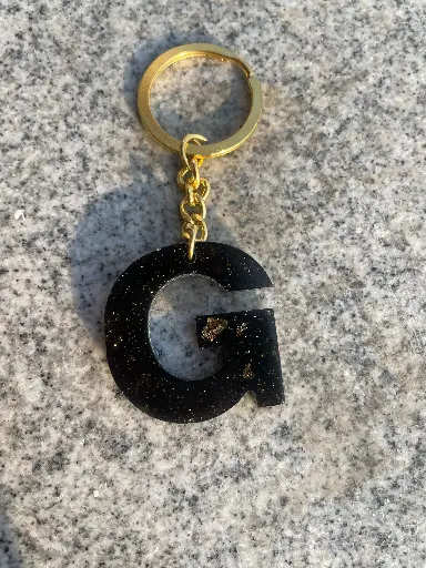 Letter 'G' in black and gold Keychain -GMK059