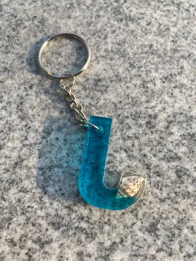 Letter 'J' in seashells and blue Keychain -GMK064