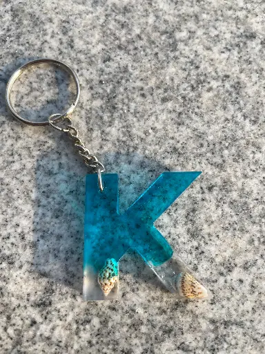 Letter 'K' in seashells and blue Keychain -GMK067