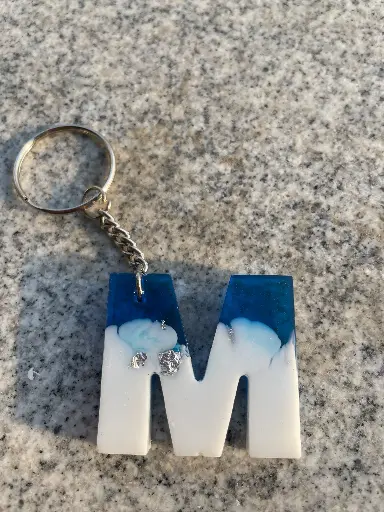 Letter 'M' in half blue and half white Keychain -GMK070