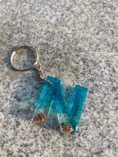 Letter 'N' with seashells and blue Keychain -GMK072