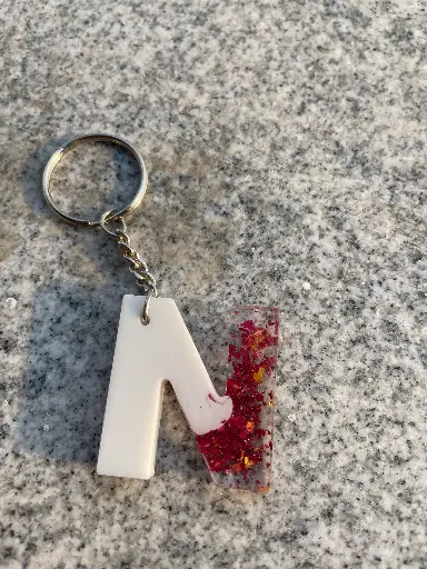 Letter 'N' with half red and half white Keychain -GMK073