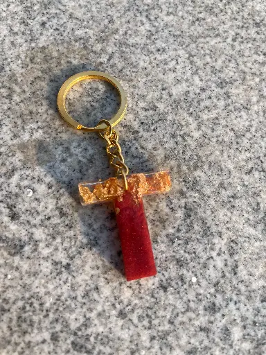 Letter 'T' in red and gold Keychain -GMK079