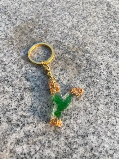 Letter 'Y' in green and gold Keychain -GMK083