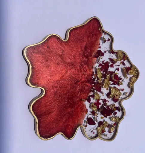 Red with rose petals and gold flakes Coaster  -GMC017