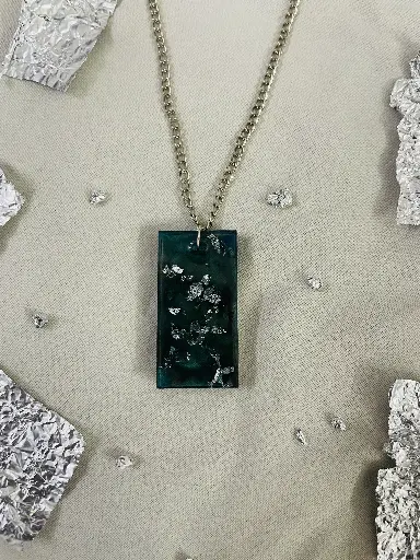 A green with silver flakes Rectangle Locket -GML011