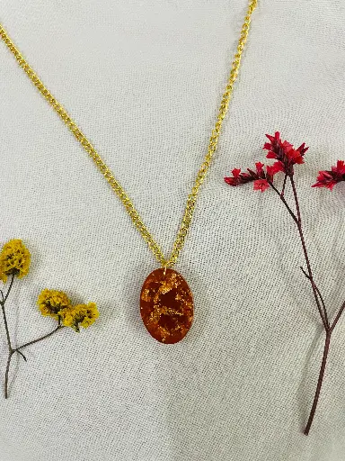 Red with gold flakes Oval Locket-GML015