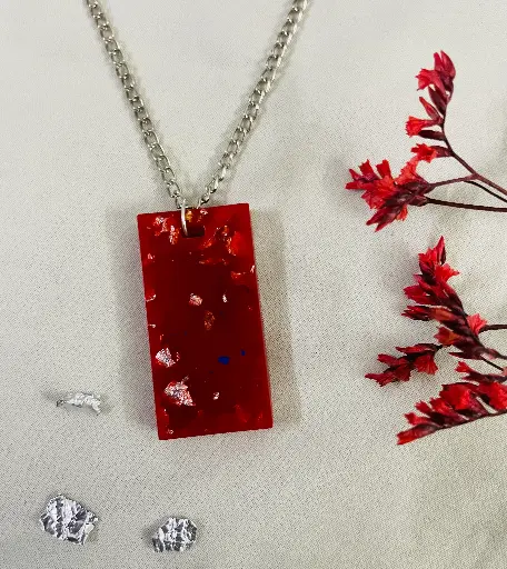 Red and gold flakes Rectangle Locket -GML033
