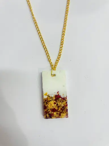 A white with rose petals and gold flakes Locket -GML049