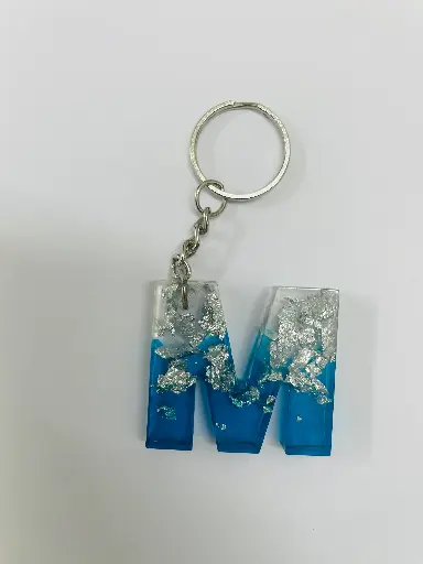 Blue and silver flakes 'M' Keychain -GMK009